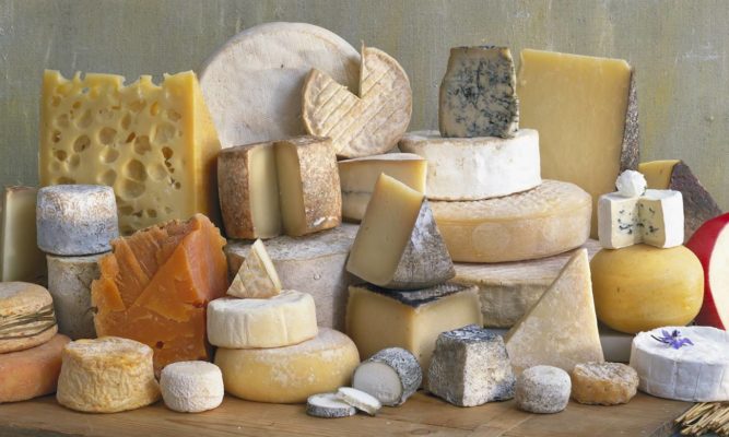 A imagem mostra vários tipos de queijo